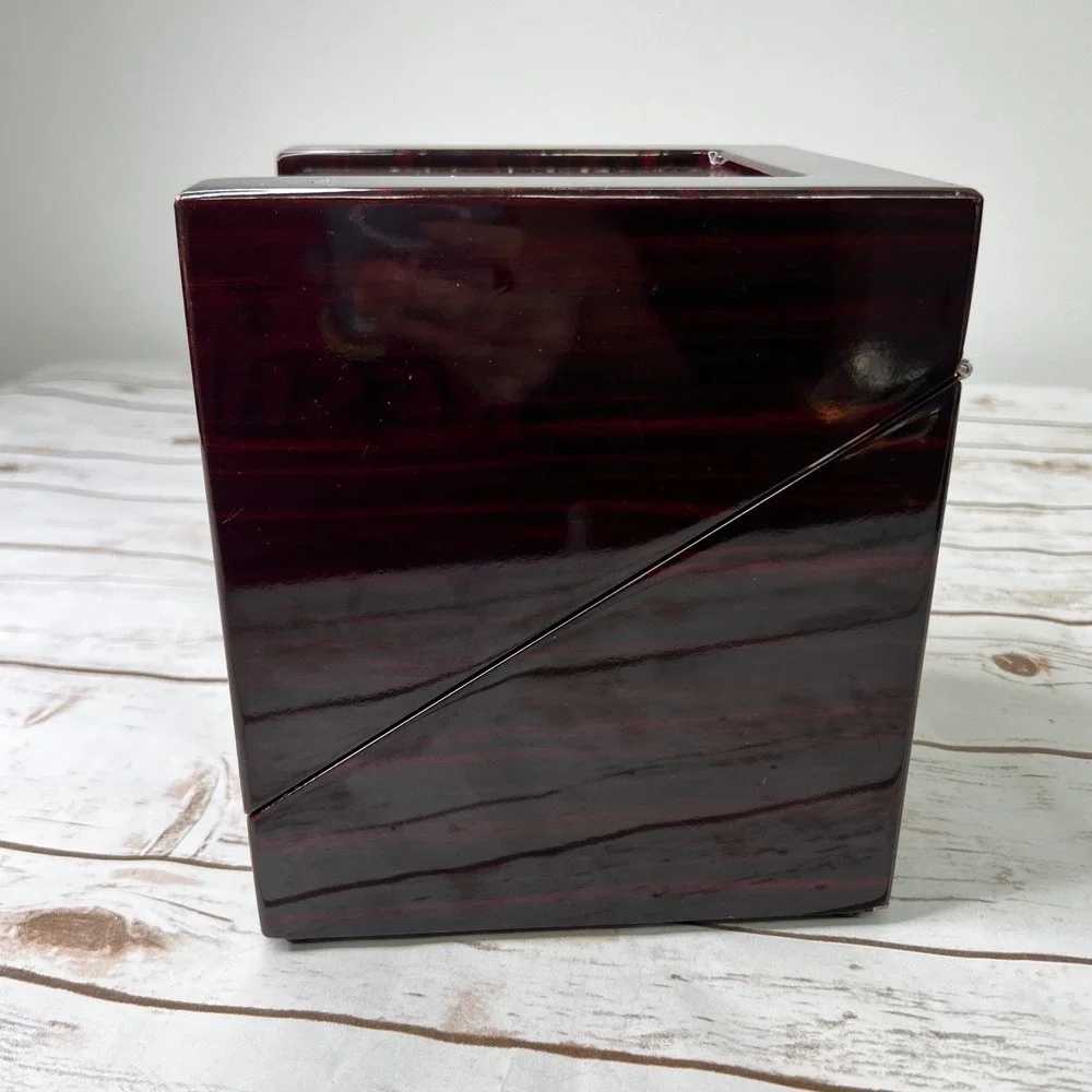 JQUEEN Double Watch Winder Mahogany Wood Automatic Rotator Brown 2-Slot Box
